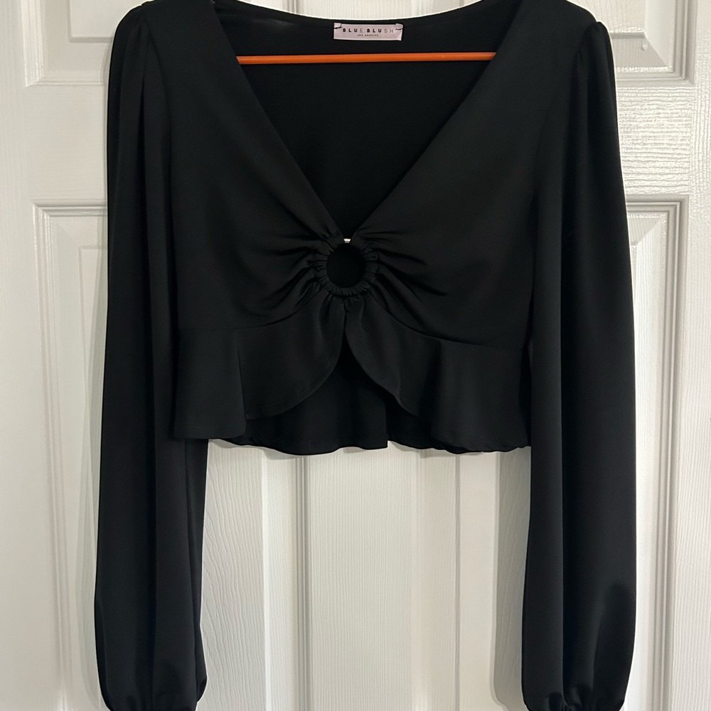 Blue Blush Black Long Sleeve Blouse